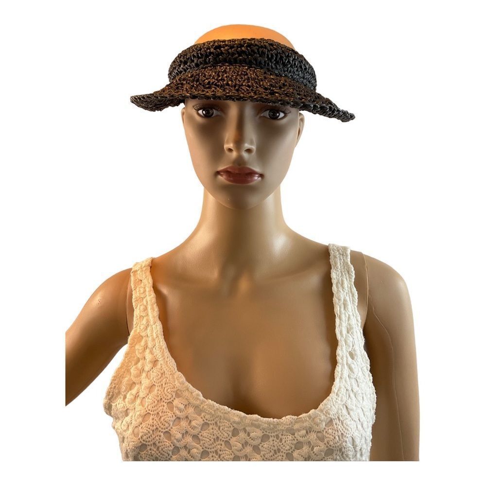 Women’s  Straw Visor One Size Black hat golf party Beach Walk Handmade.